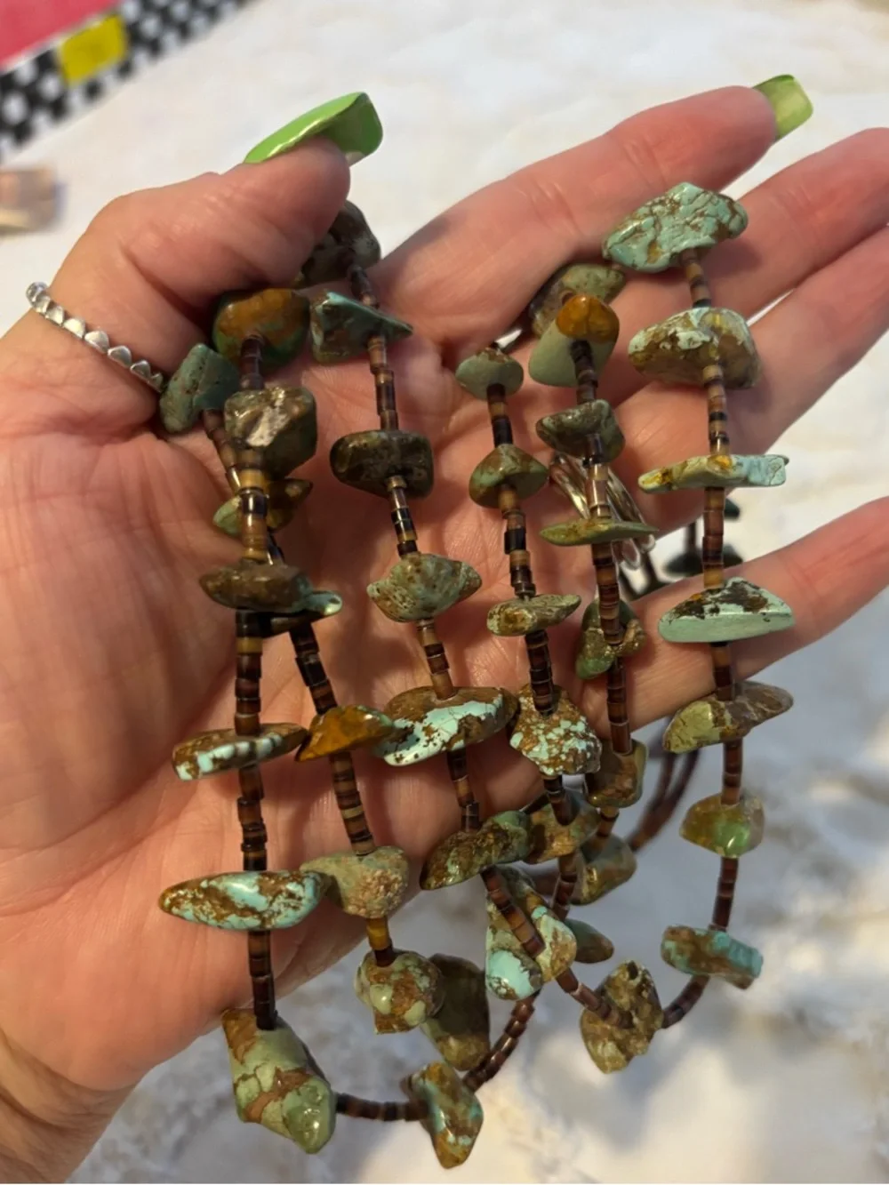 Vintage Native American Santo Domingo Heishi Nugget Turquoise Stone Necklace